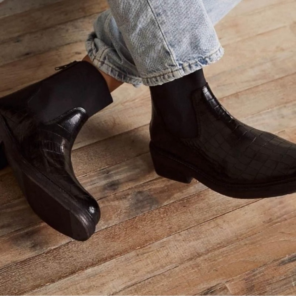 Free People Arlo Boots Black Croc embossed leather